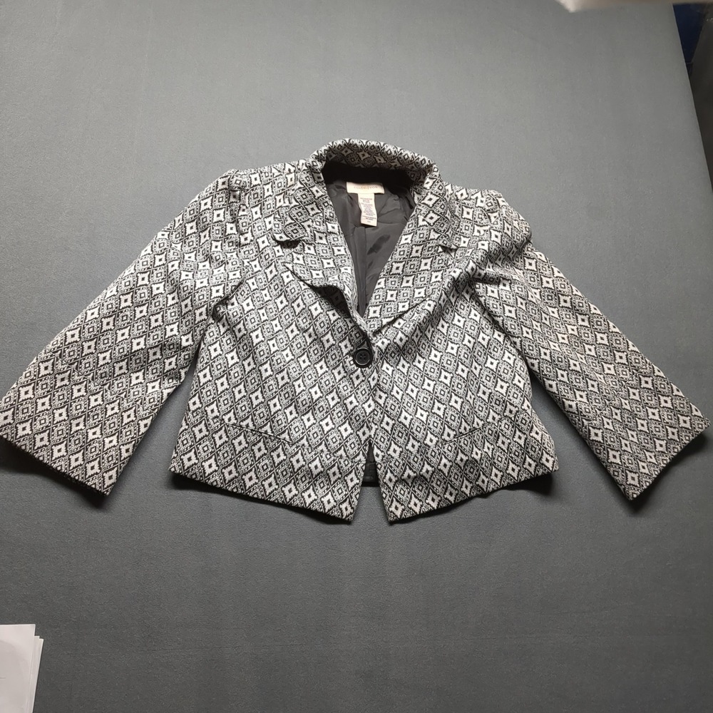 Covington Blazer Women Small Black Geometric Cropped Single Button Lurex Jacket